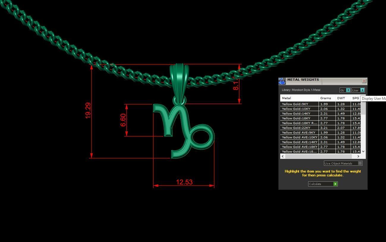 18K Gold Capricom Pendant V4 3D print model_1