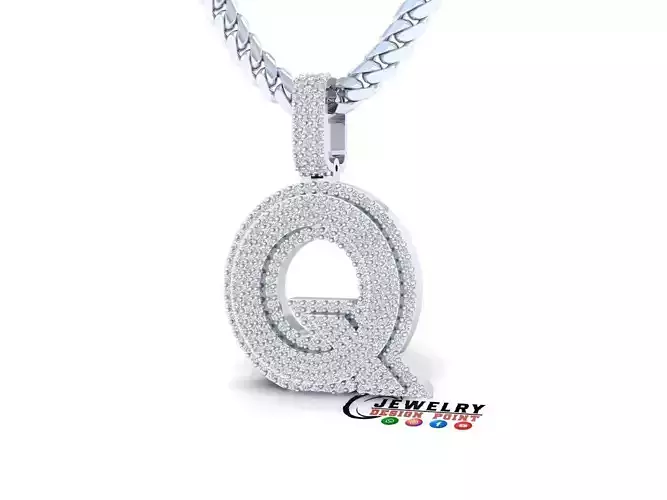Custom Initial Q Letter Diamond Pendant A to Z Alphabet Necklace 3D print model