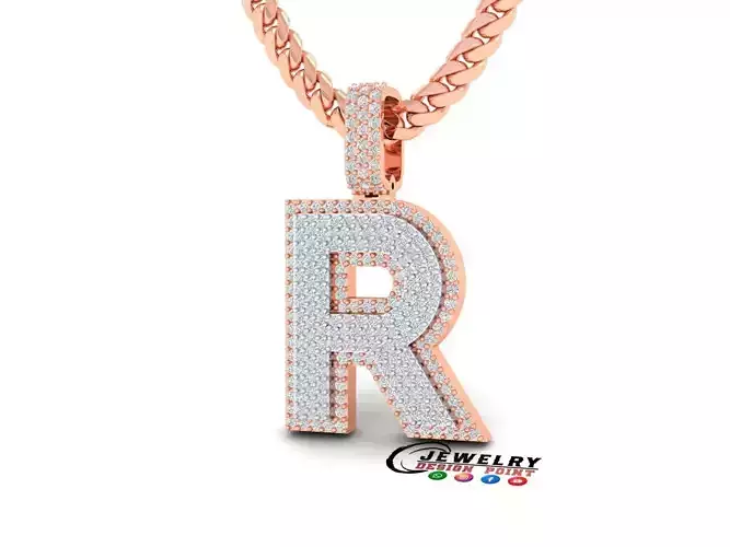 Custom Initial R Letter Diamond Pendant A to Z Alphabet Necklace 3D print model