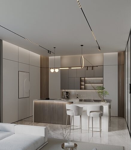 modern living room -Minimalist Lounge with Sculpted Fireplace 3D model 7