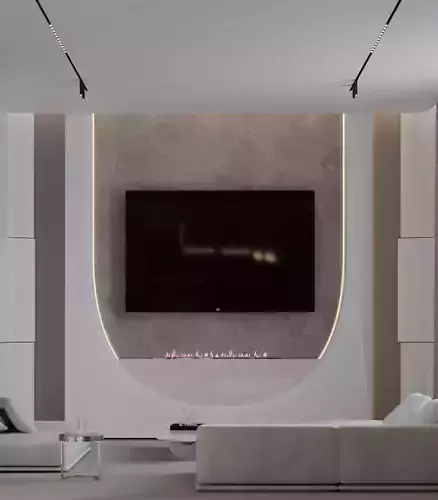 modern living room -Minimalist Lounge with Sculpted Fireplace