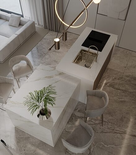 modern living room -Minimalist Lounge with Sculpted Fireplace 3D model 4