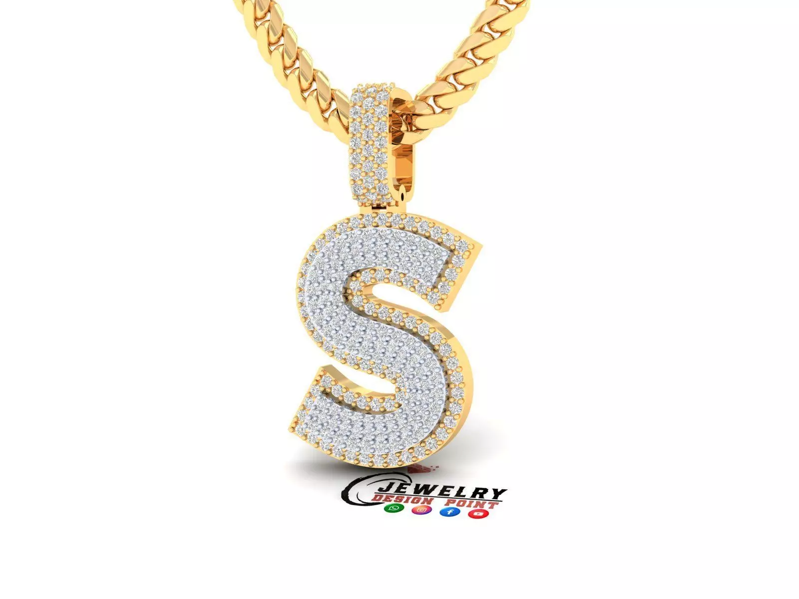 Custom Initial S Letter Diamond Pendant A to Z Alphabet Necklace 3D print model_0