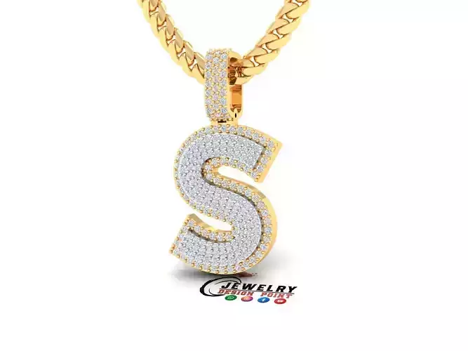 Custom Initial S Letter Diamond Pendant A to Z Alphabet Necklace 3D print model