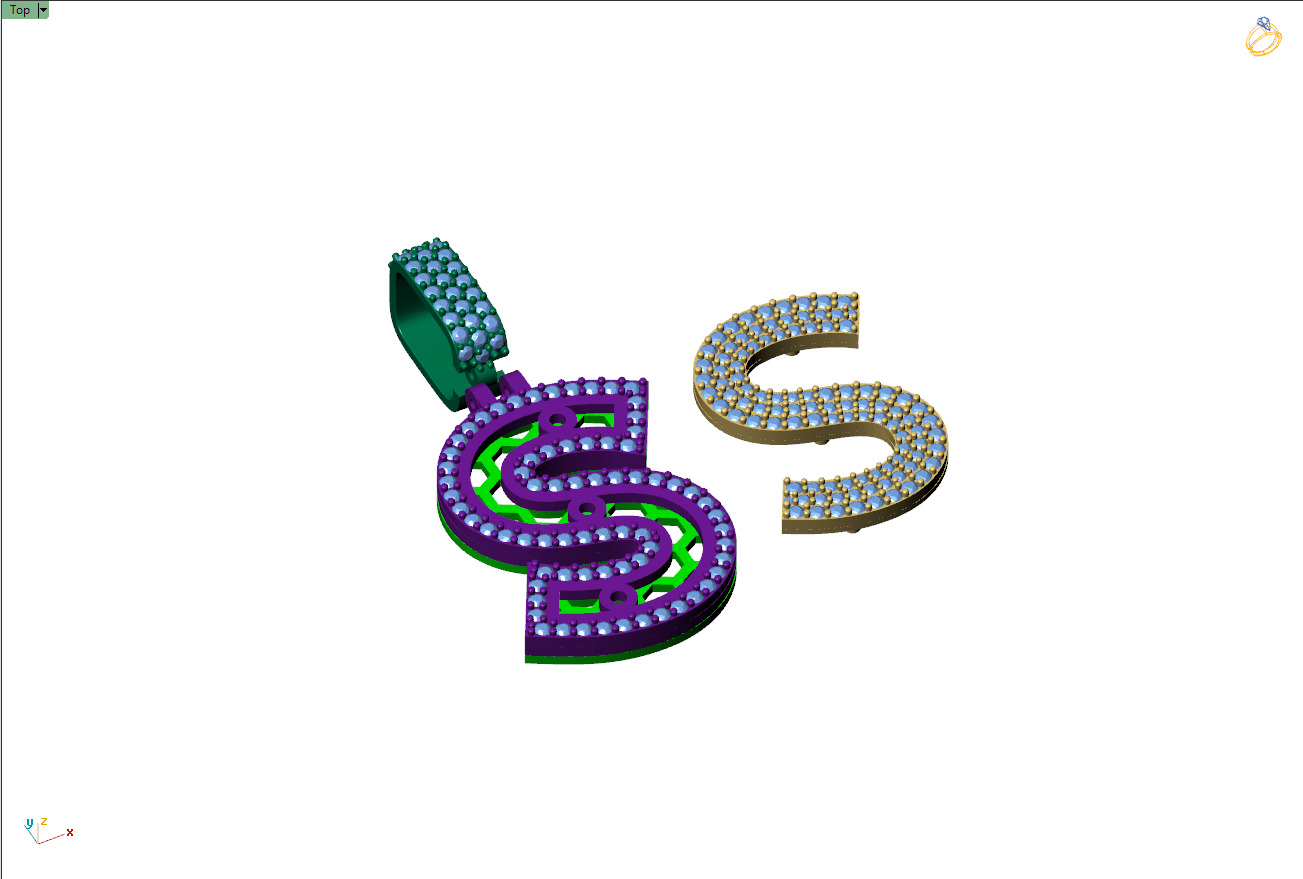 Custom Initial S Letter Diamond Pendant A to Z Alphabet Necklace 3D print model_11