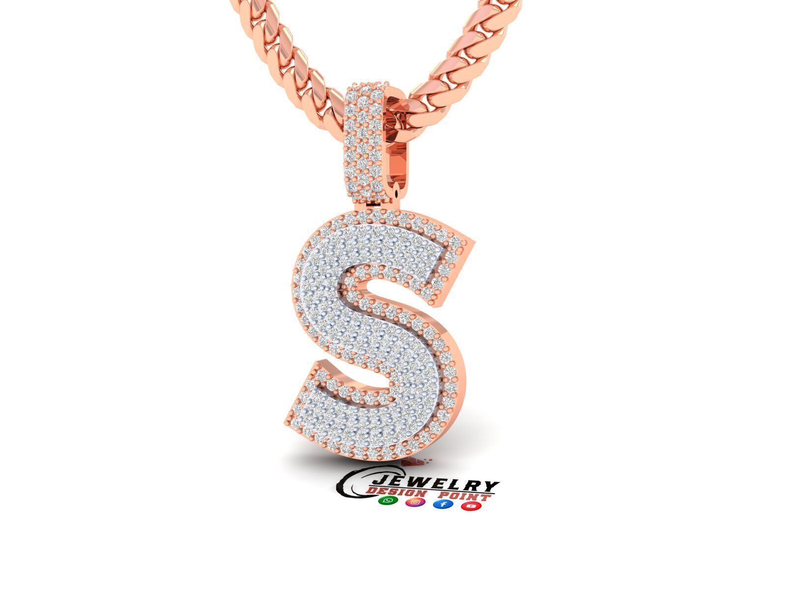 Custom Initial S Letter Diamond Pendant A to Z Alphabet Necklace 3D print model_3