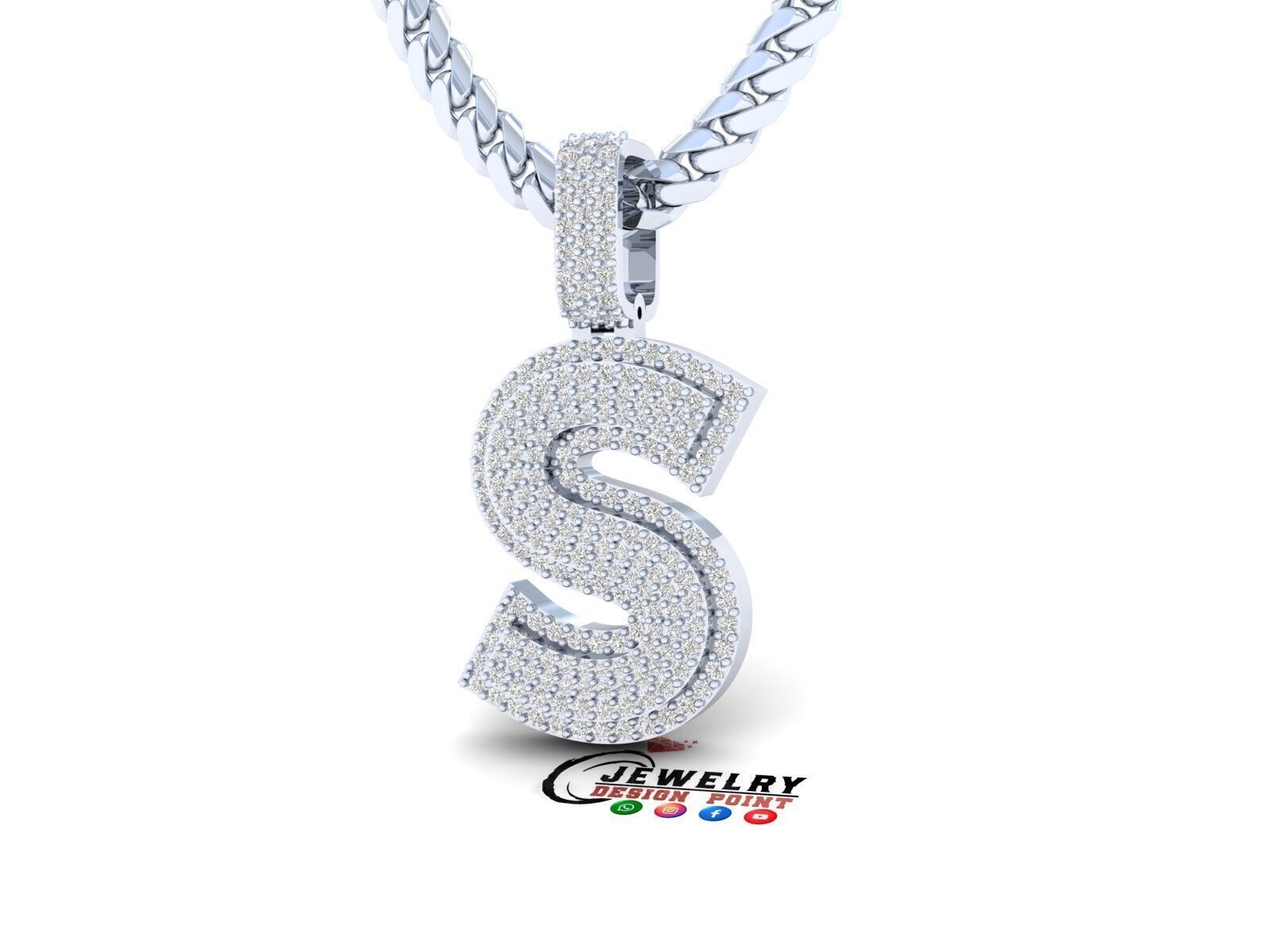 Custom Initial S Letter Diamond Pendant A to Z Alphabet Necklace 3D print model_5