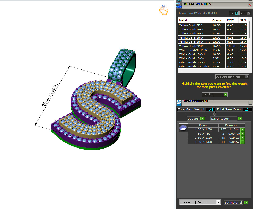 Custom Initial S Letter Diamond Pendant A to Z Alphabet Necklace 3D print model_8