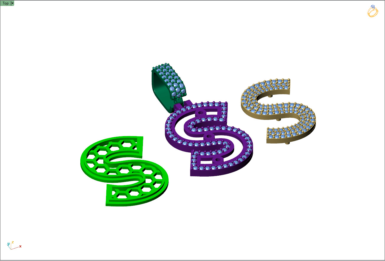 Custom Initial S Letter Diamond Pendant A to Z Alphabet Necklace 3D print model_12