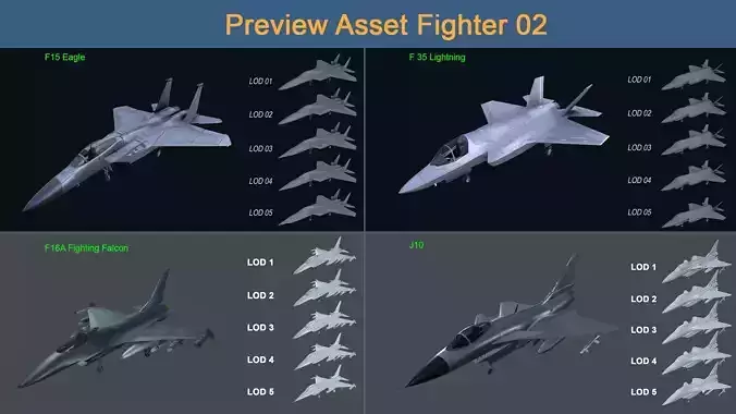 Asset 05 - Military - 04 Model Fighter  3D Model Collection