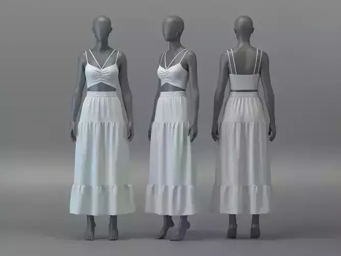 Ruched Tank and Tiered Midi Skirt Set