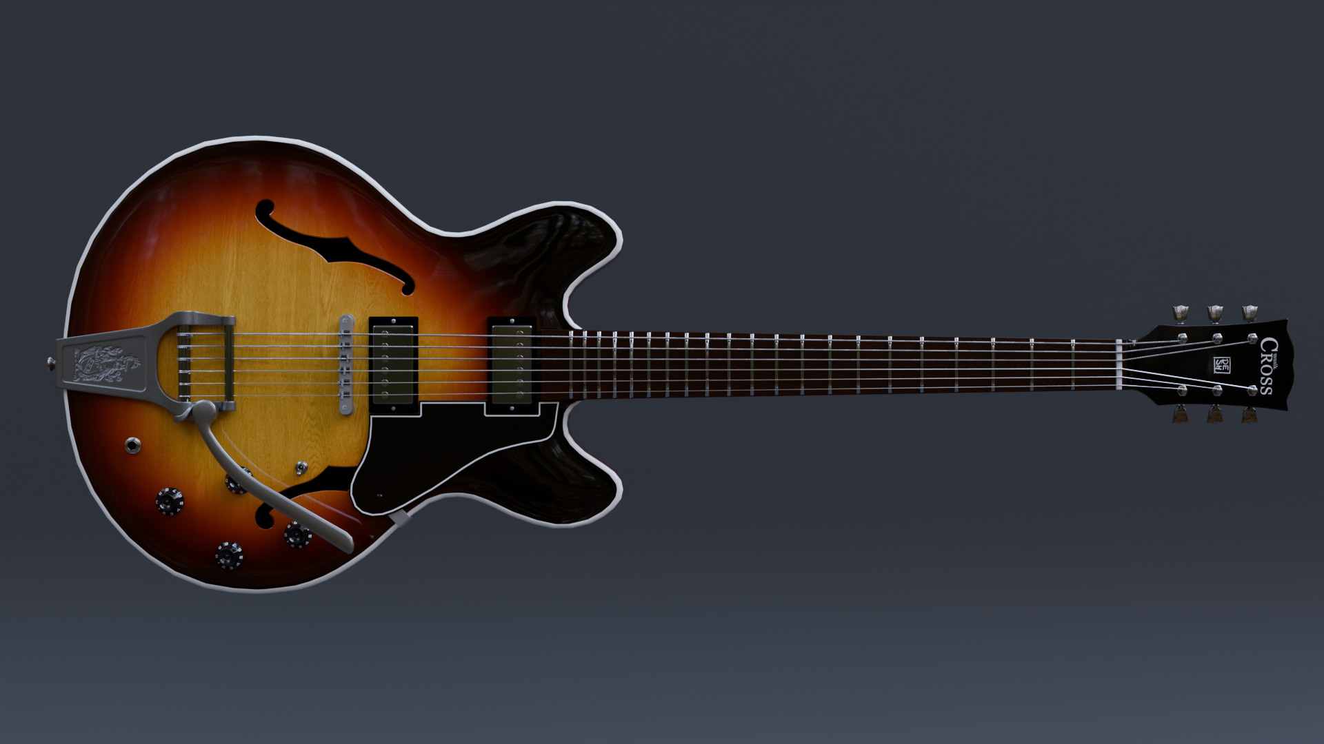 Guitar ES-335 Semi-Acustic Low-poly 3D model_1