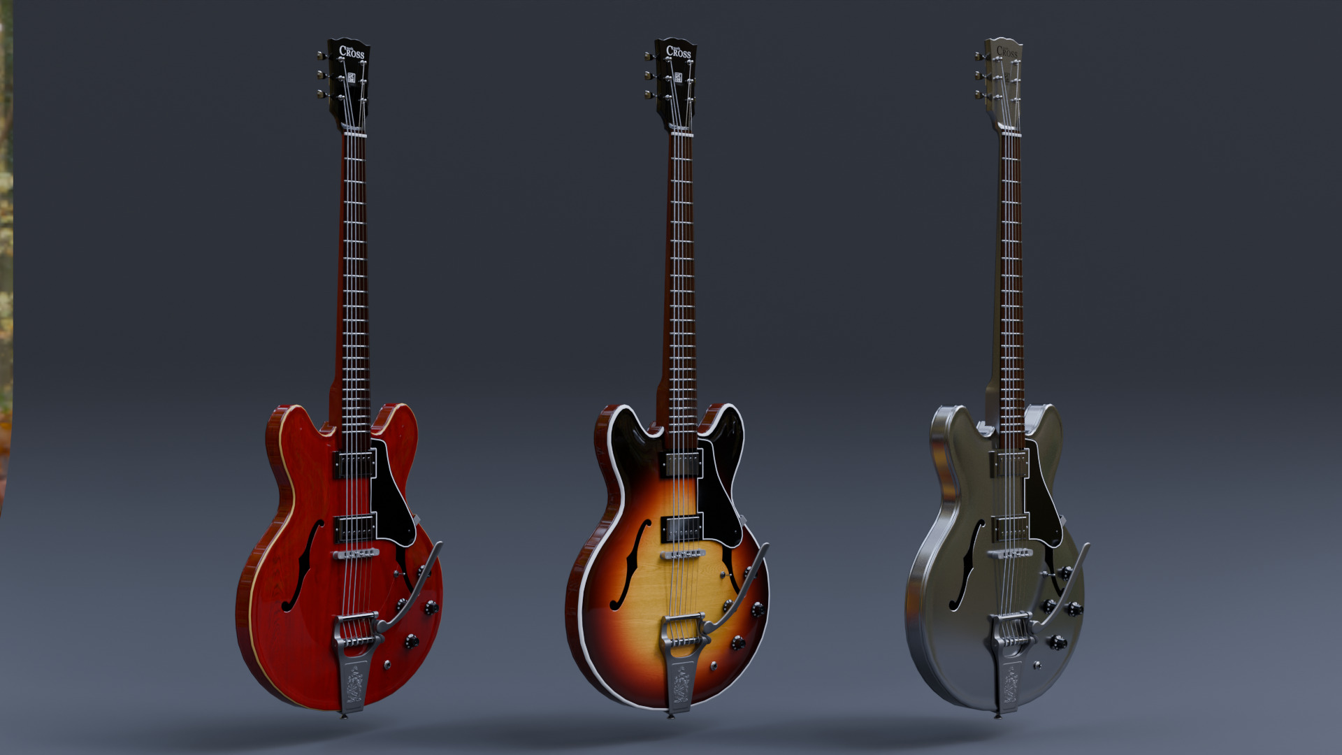 Guitar ES-335 Semi-Acustic Low-poly 3D model_2