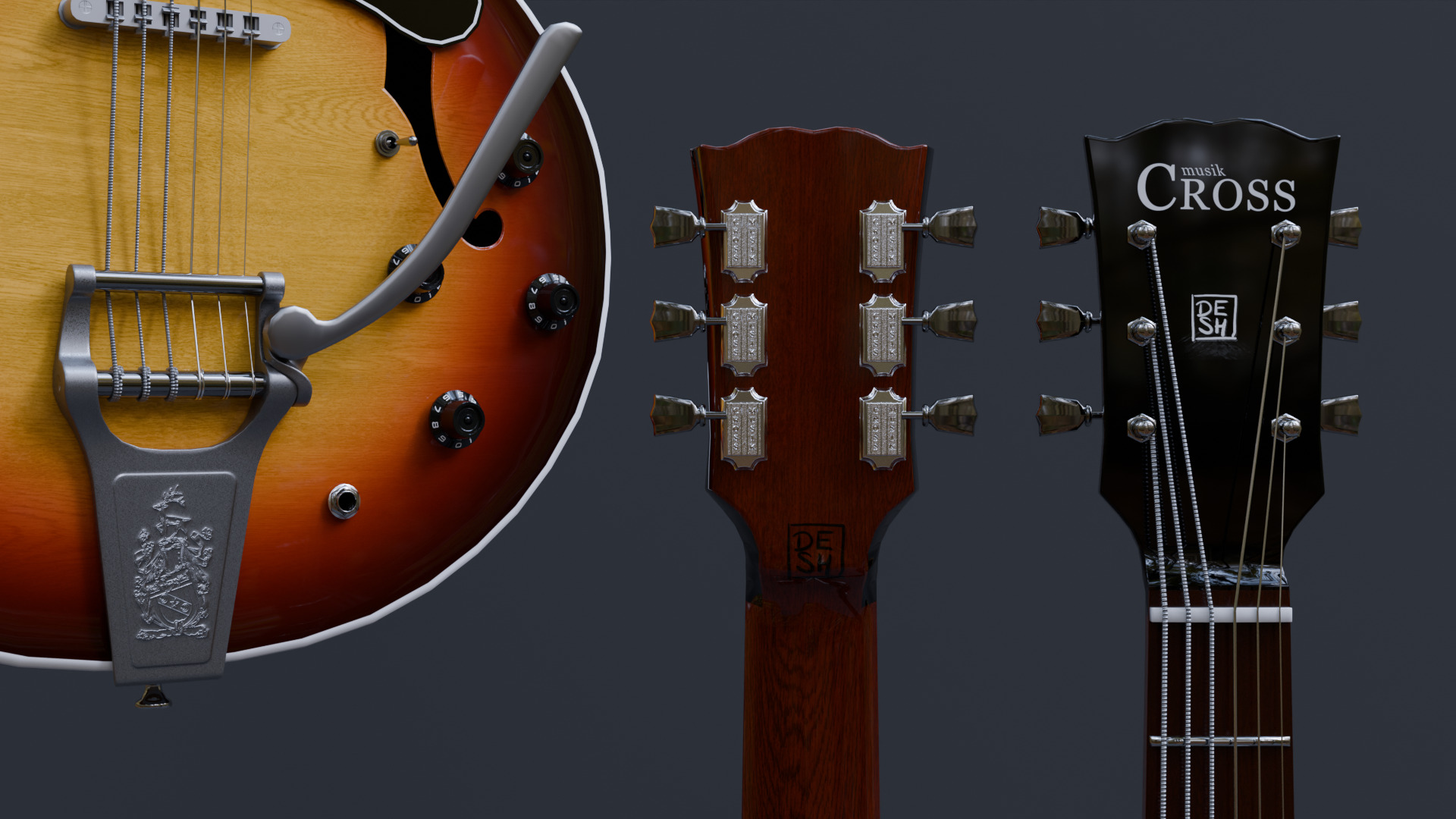 Guitar ES-335 Semi-Acustic Low-poly 3D model_5