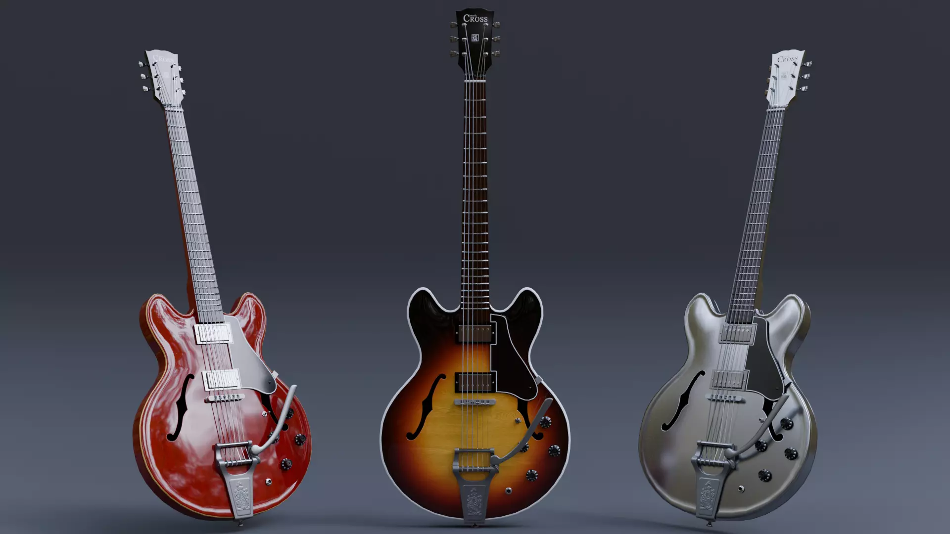 Guitar ES-335 Semi-Acustic Low-poly 3D model_0
