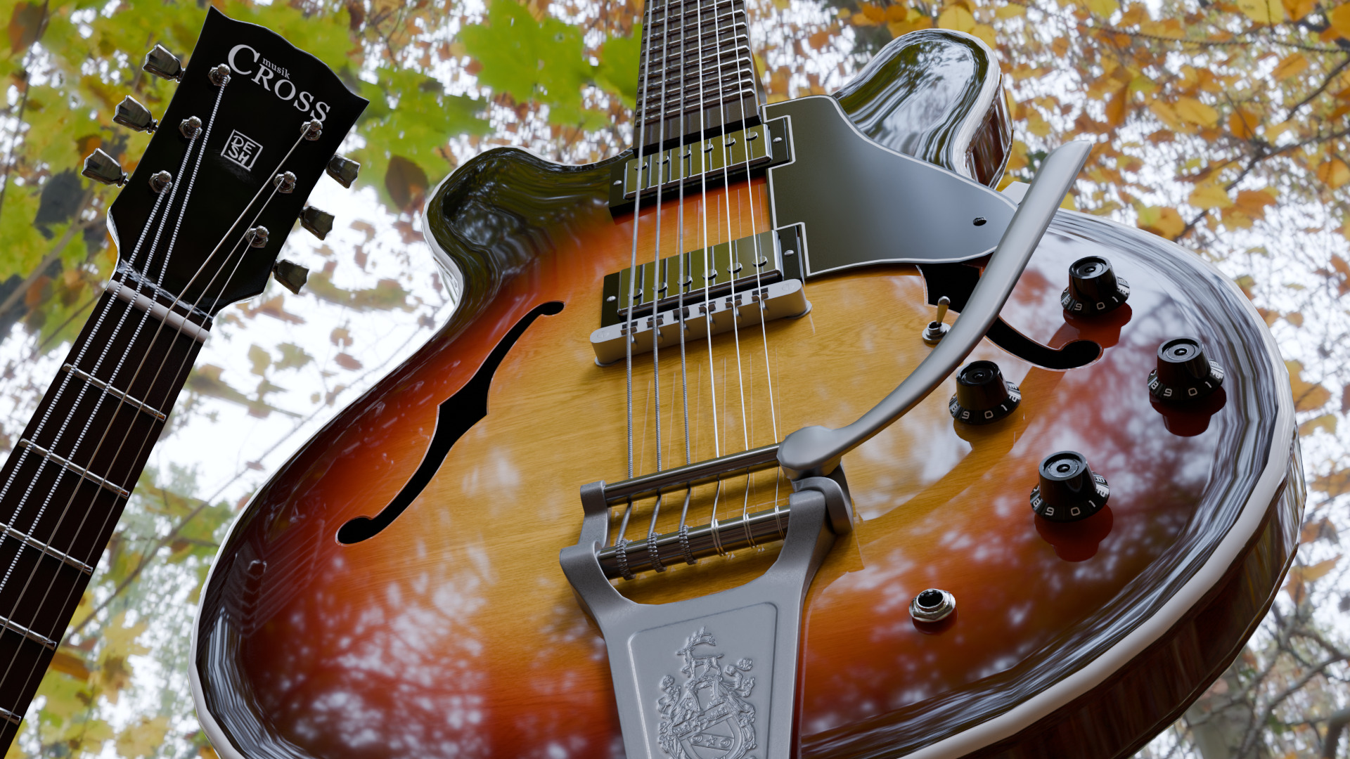 Guitar ES-335 Semi-Acustic Low-poly 3D model_3