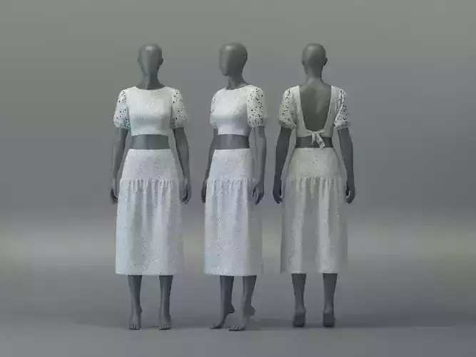 Eyelet Balloon Sleeve Top and Skirt Set