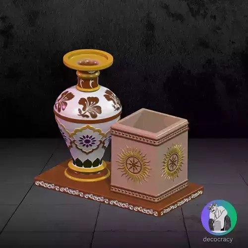 Kalchakra Pen Stand with Ethnic Marble Intricate Vase Combo  3D print model