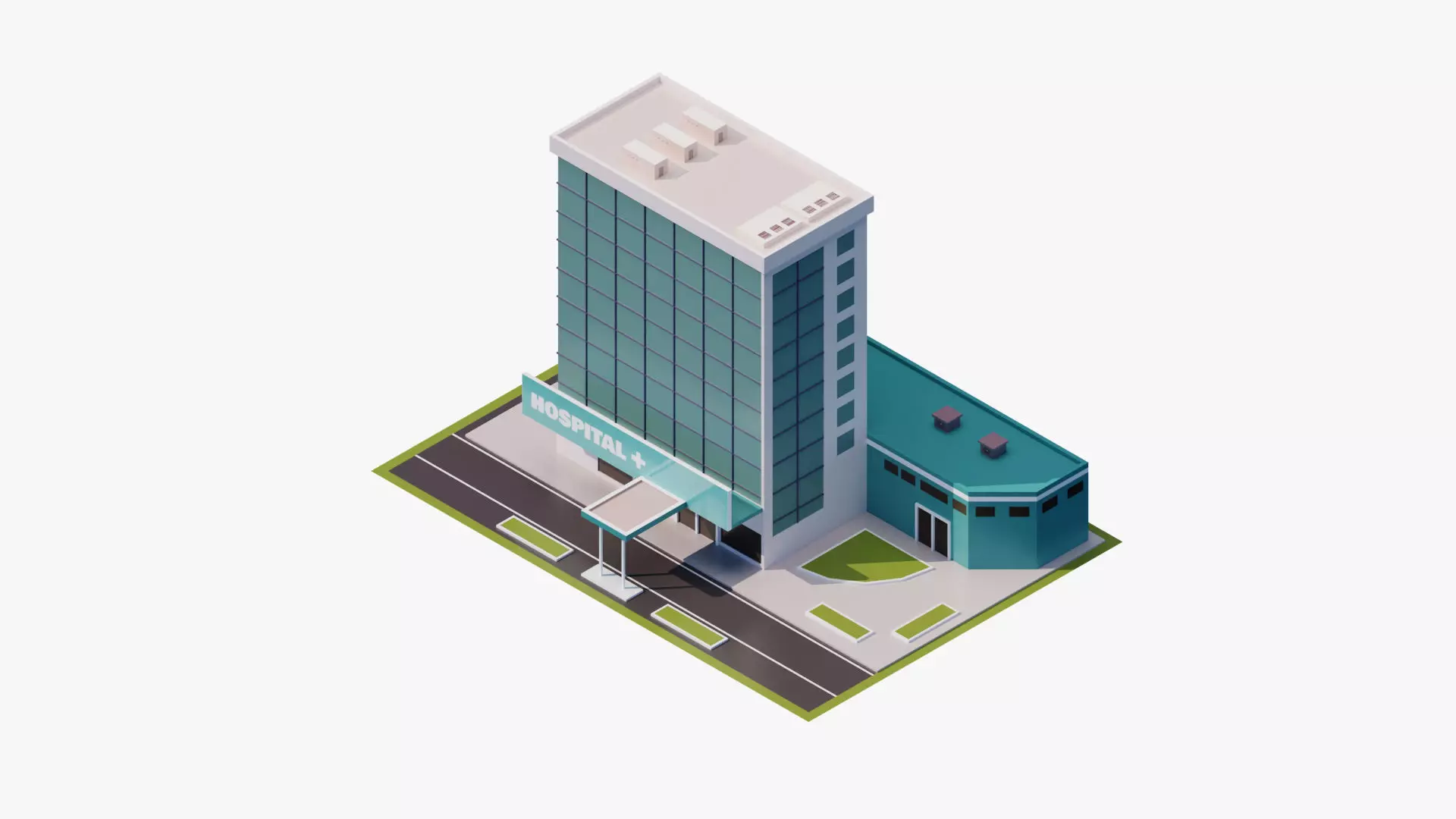 Hospital Building Low-poly 3D model_0