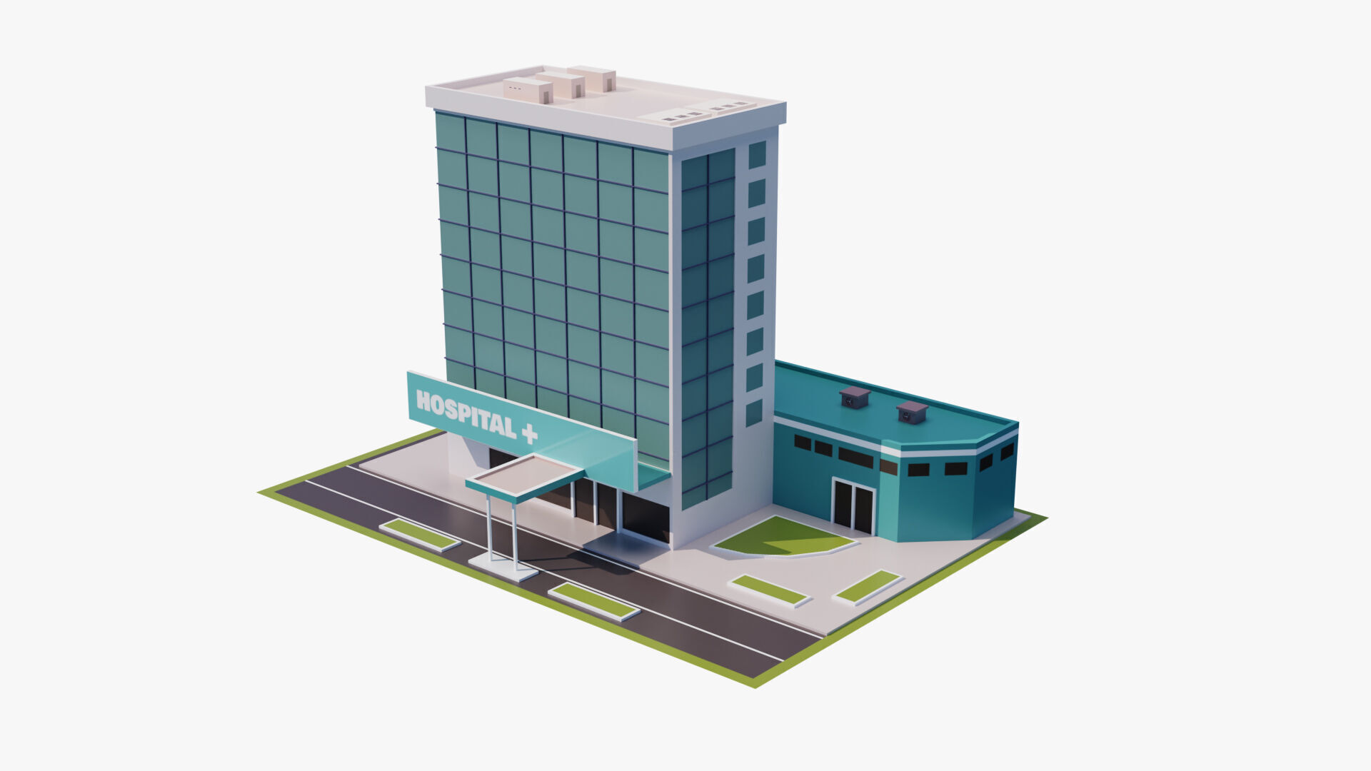 Hospital Building Low-poly 3D model_4