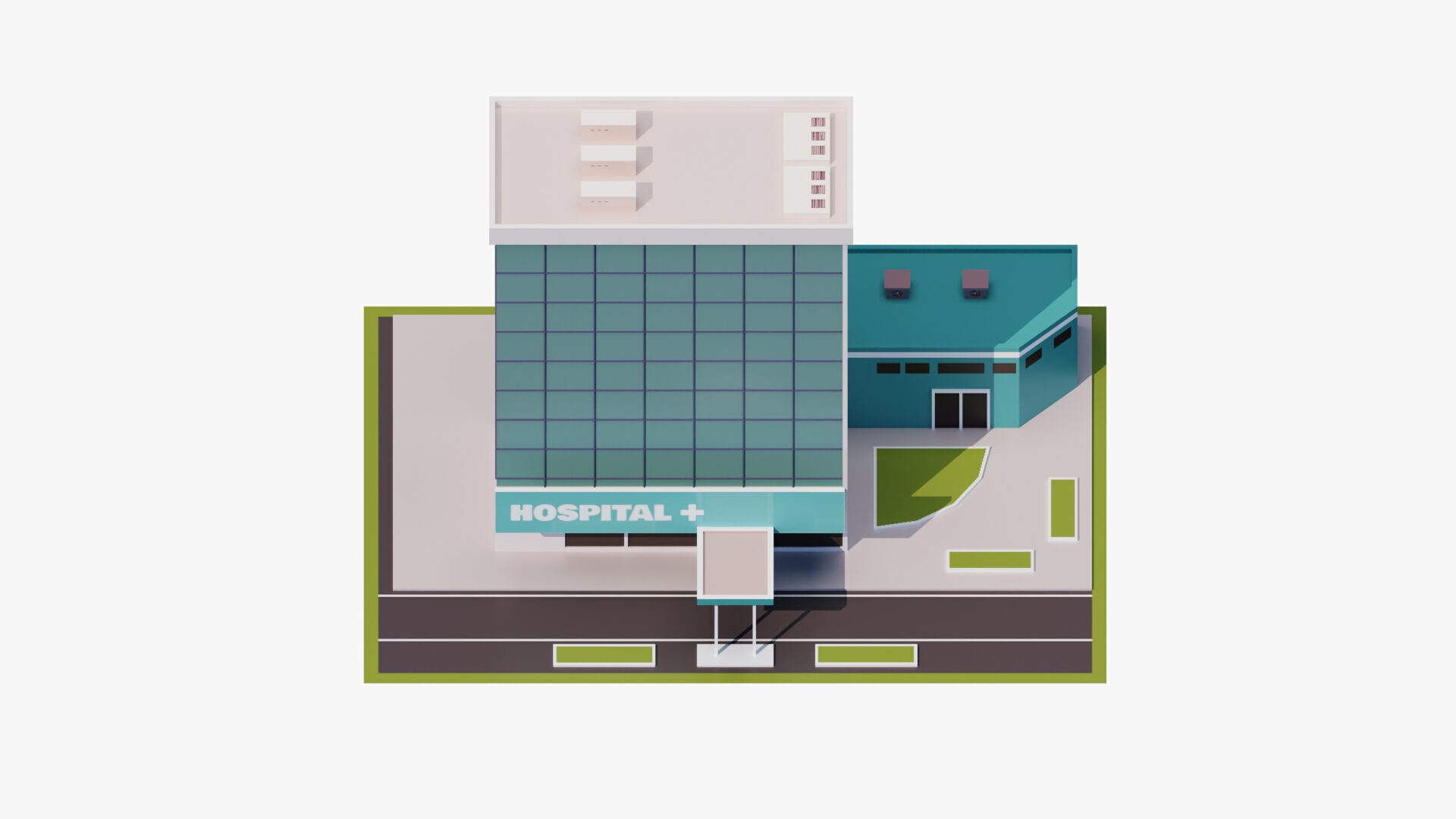 Hospital Building Low-poly 3D model_2