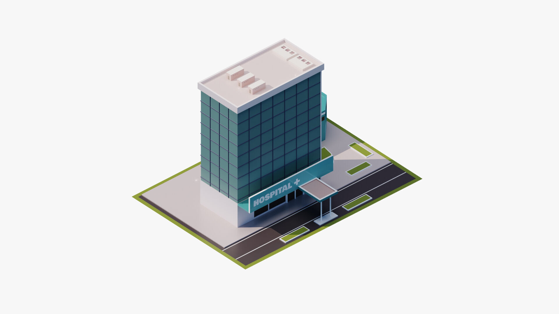 Hospital Building Low-poly 3D model_1