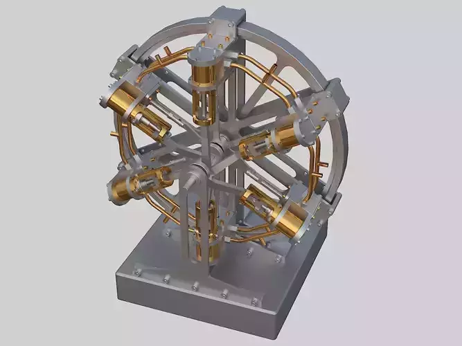 Six cylinder star shaped steam engine with slide valve