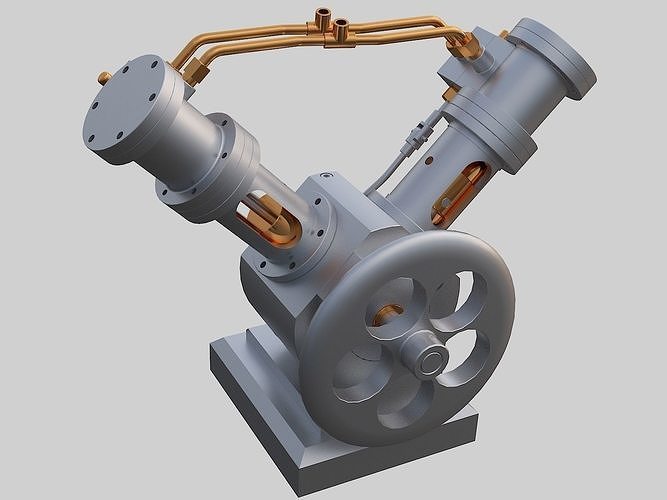 Cylindrical V-shaped steam engine 3D model