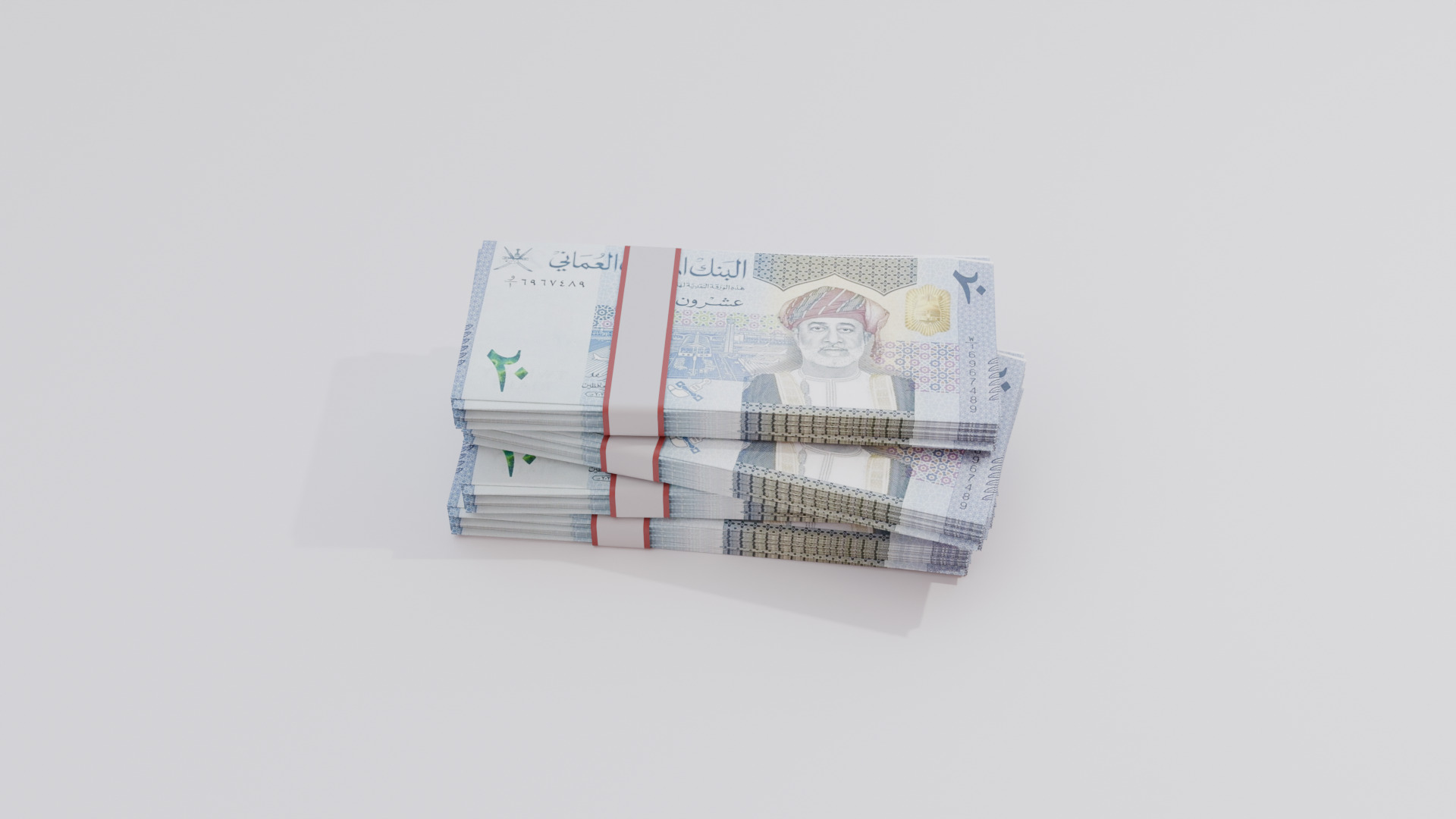 20 Oman Omani Rial Currency Low-poly 3D model_3
