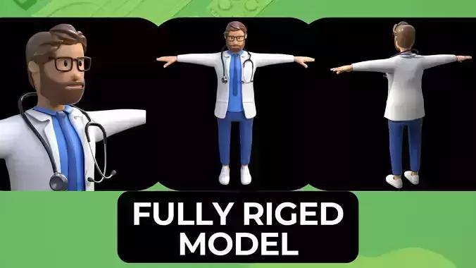 Doctor Cartoon Male Character Fully Rigged  Low-poly 3D model