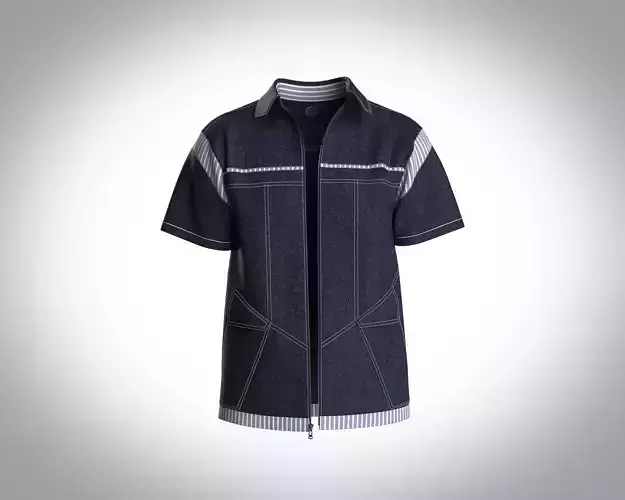 Mens denim jacket with detailing and different fabric panel