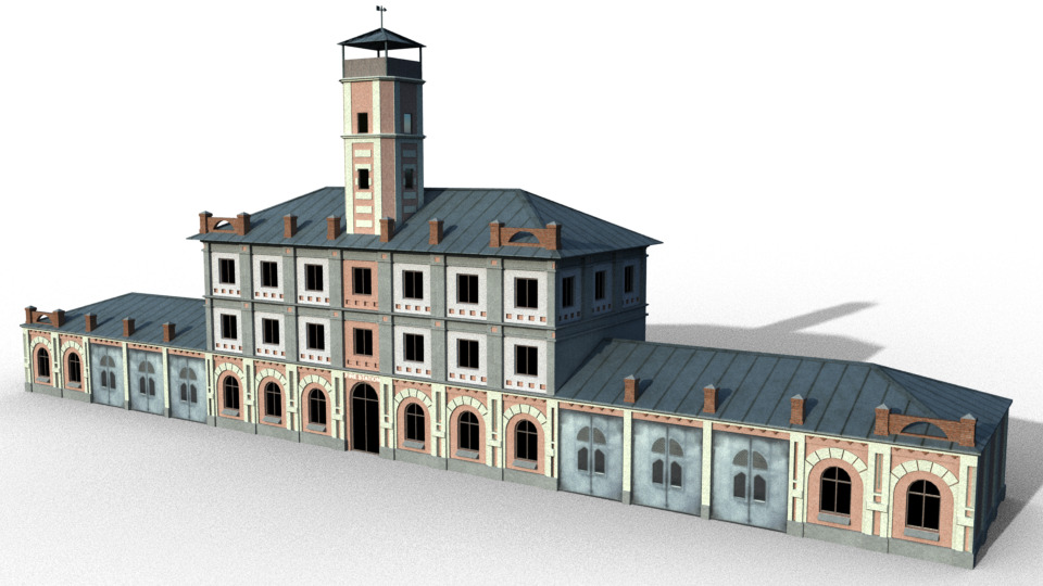 Two in one Fire Station 7971 pol and 818 pol Game Ready Low-poly 3D model_7