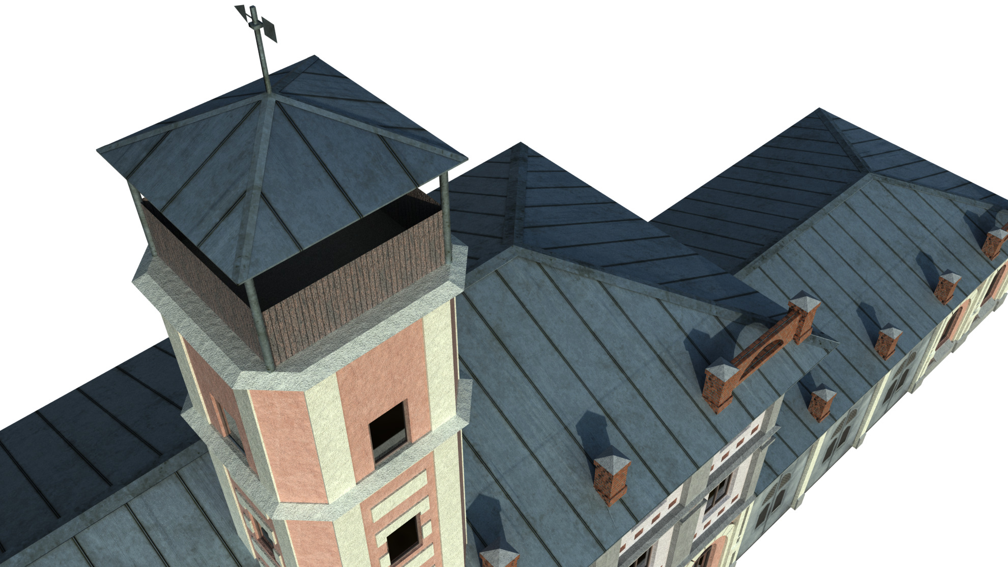 Two in one Fire Station 7971 pol and 818 pol Game Ready Low-poly 3D model_8