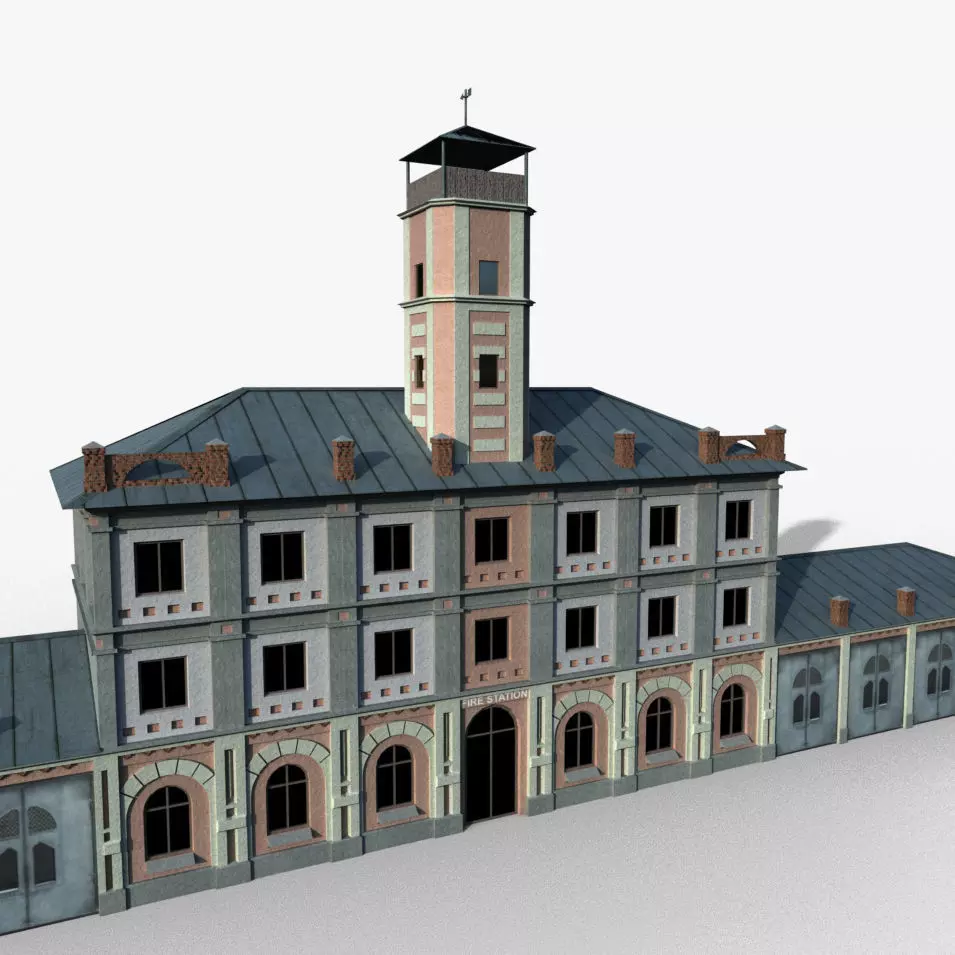 Two in one Fire Station 7971 pol and 818 pol Game Ready Low-poly 3D model_0