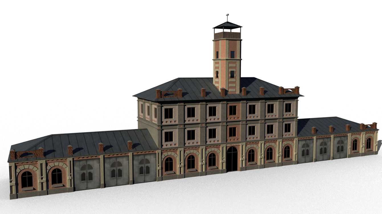 Two in one Fire Station 7971 pol and 818 pol Game Ready Low-poly 3D model_3