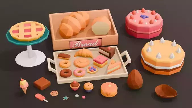 Bakery Pack -30 Assets Low Poly Low-poly 3D model