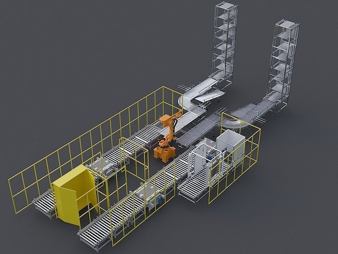 Stacking wrapping  packaging production line 3D model