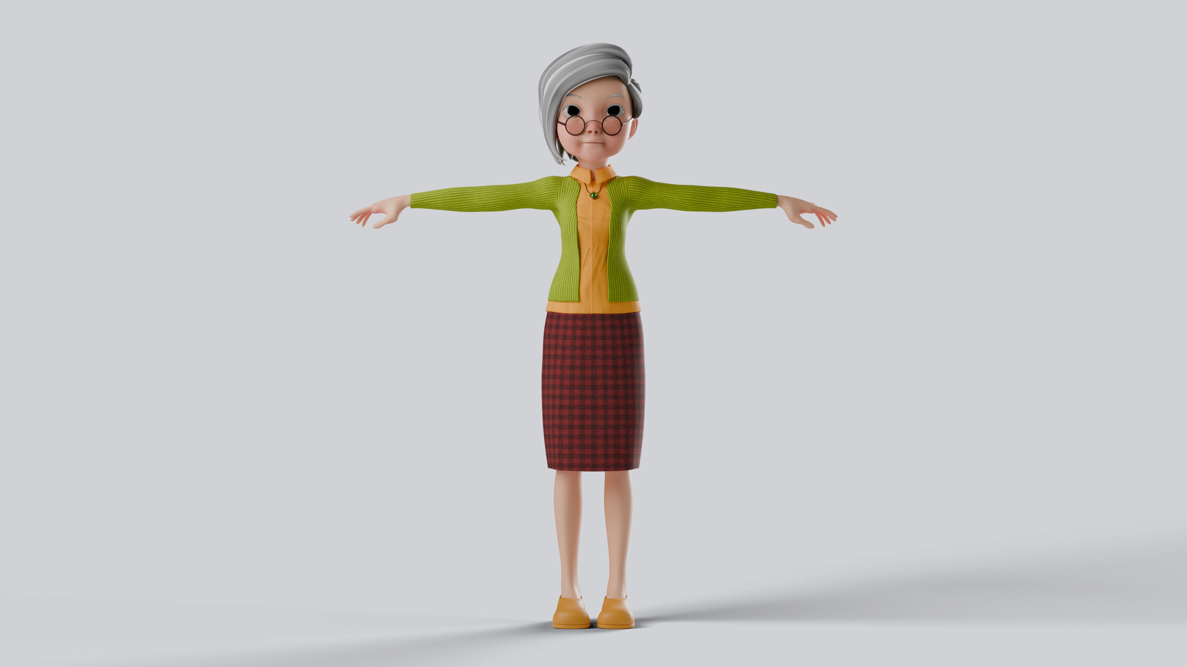 Grand Mother Stylized Character Fully Rigged Animation Ready 3D model_2