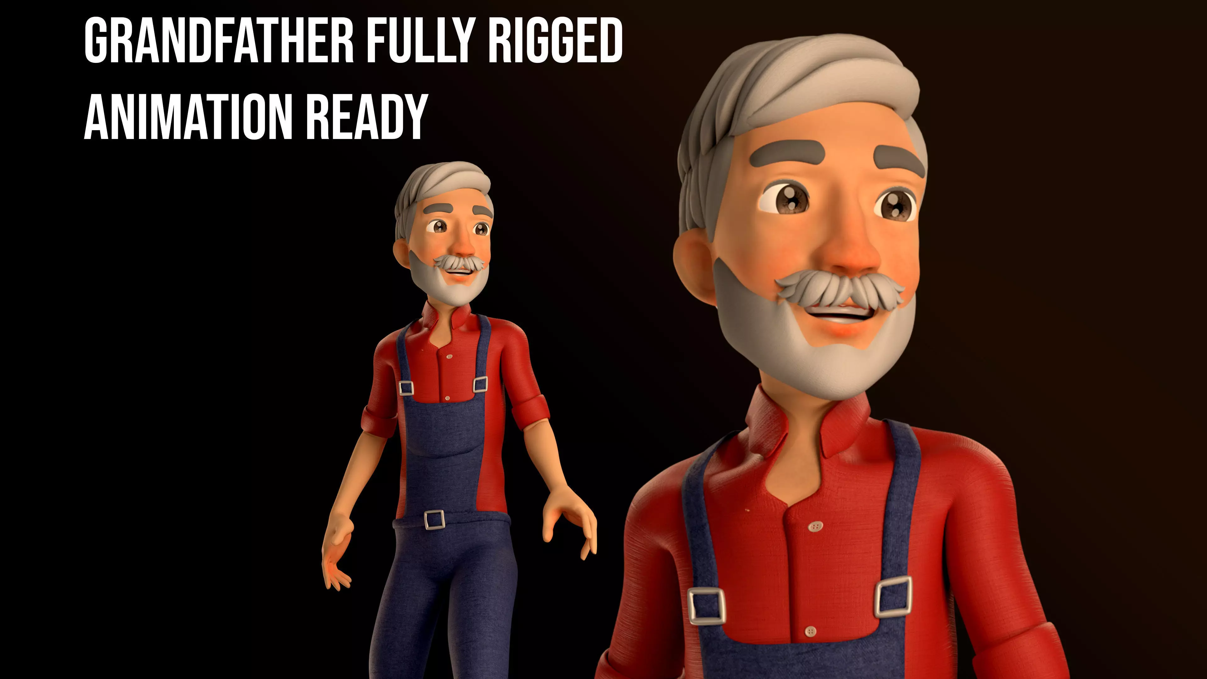 Grand Father Stylized Character Fully Rigged Animation Ready 3D model_0