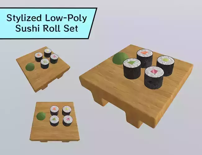 Stylized Low-Poly Sushi Roll Set