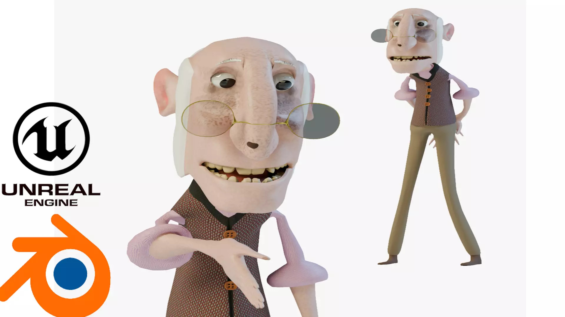 Cartoon Old Man Rigged Game-Animation-Ready Low Poly Low-poly 3D model_0