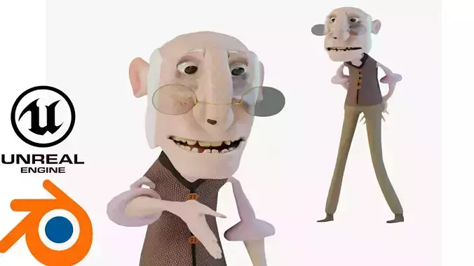 Cartoon Old Man Rigged Game-Animation-Ready Low Poly
