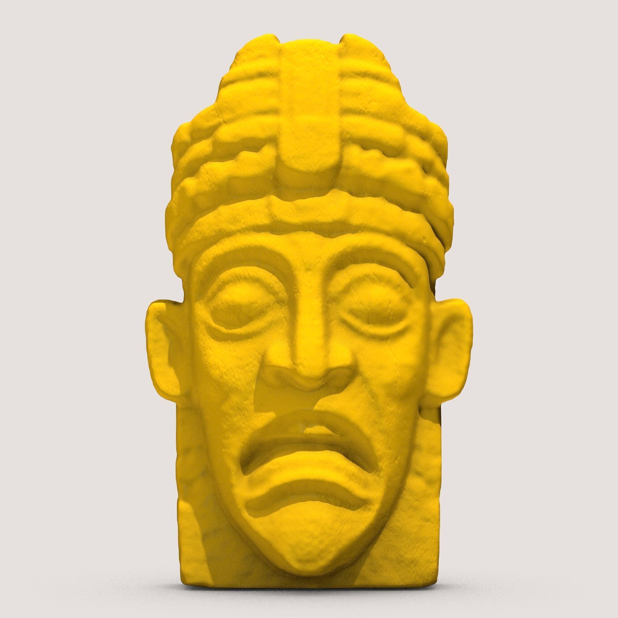Aztec Stone Head Sculpture 2 3D print model_1