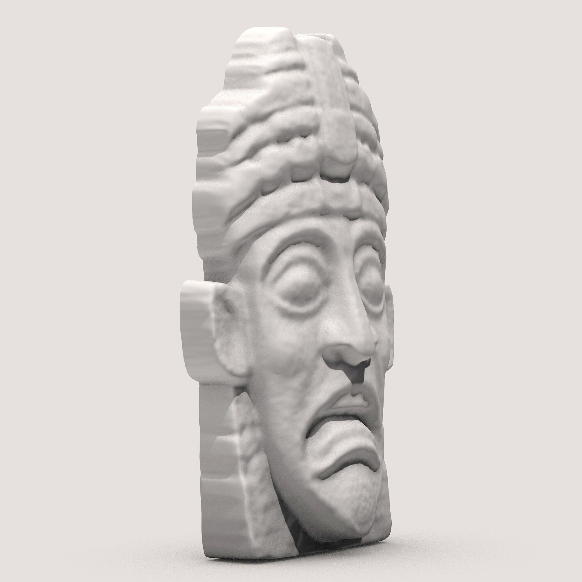 Aztec Stone Head Sculpture 2 3D print model_2