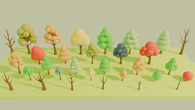 Stylized Low poly cartoon trees Low-poly 3D model