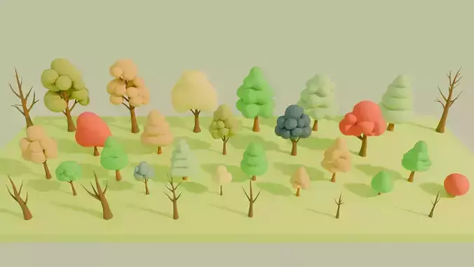 Stylized Low poly cartoon trees Low-poly 3D model