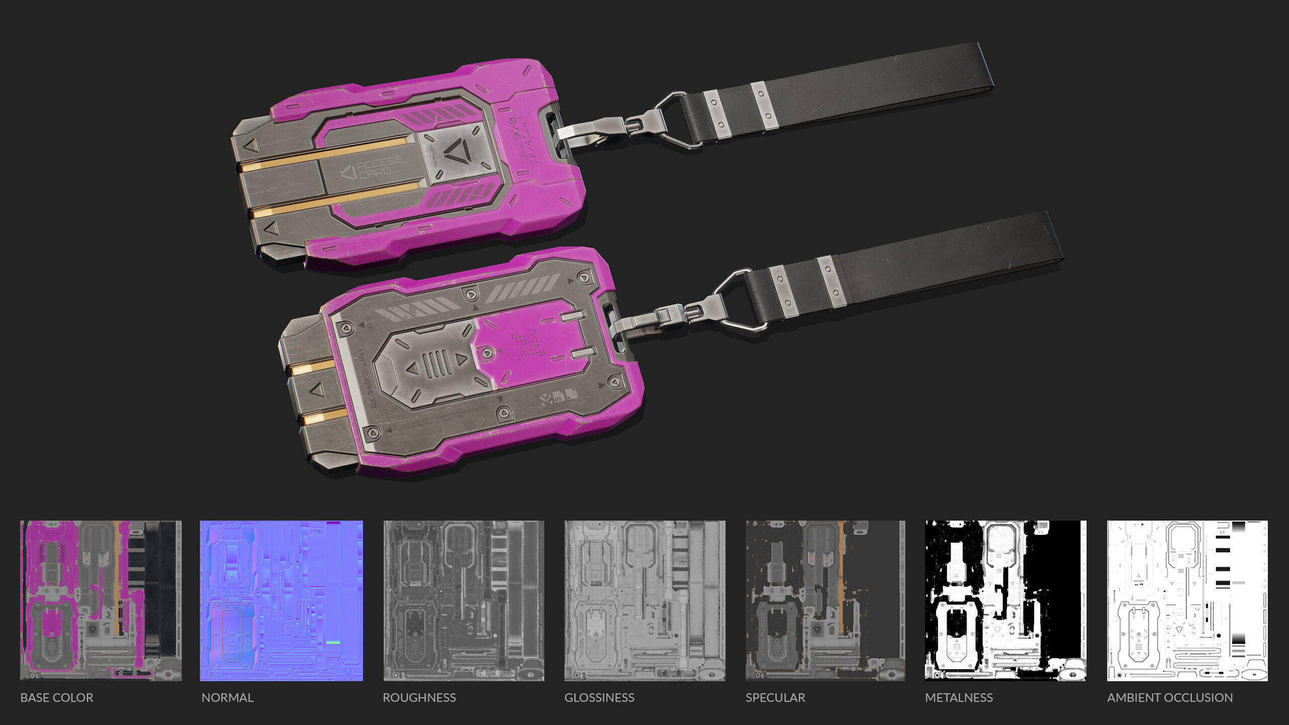 Sci-Fi Keycard 5 Color Options LODs Low-poly 3D model_15