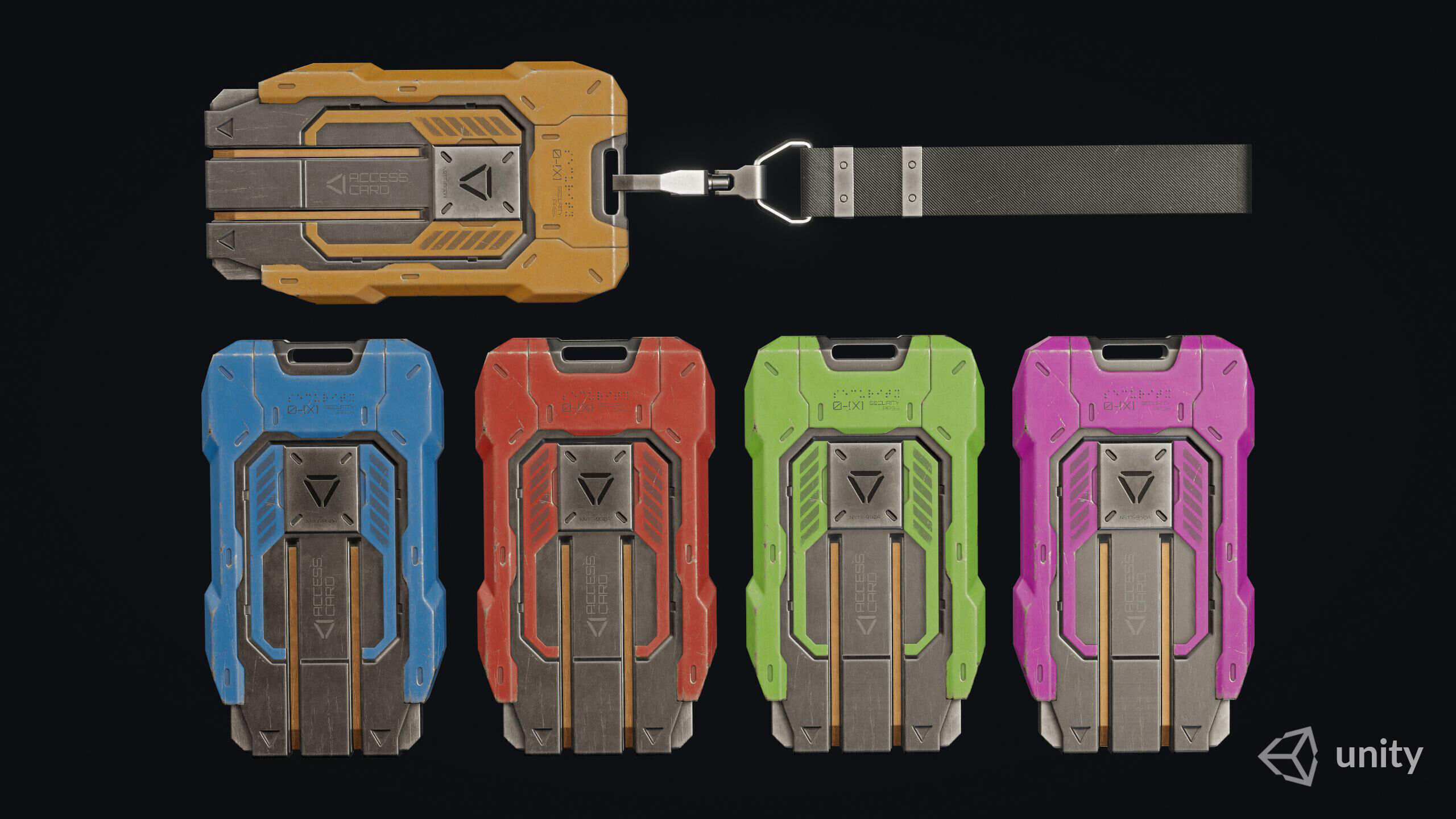 Sci-Fi Keycard 5 Color Options LODs Low-poly 3D model_7