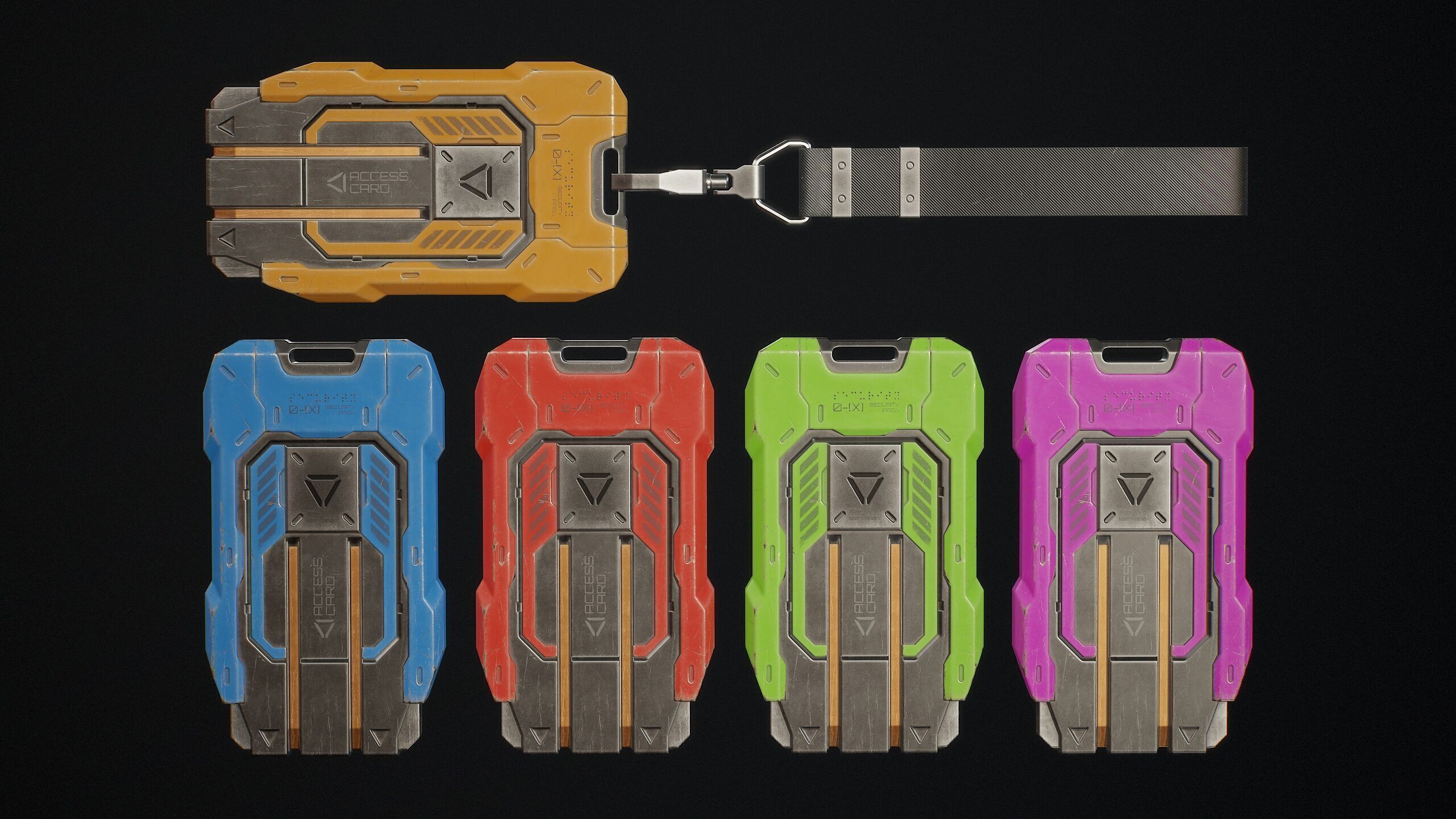 Sci-Fi Keycard 5 Color Options LODs Low-poly 3D model_5