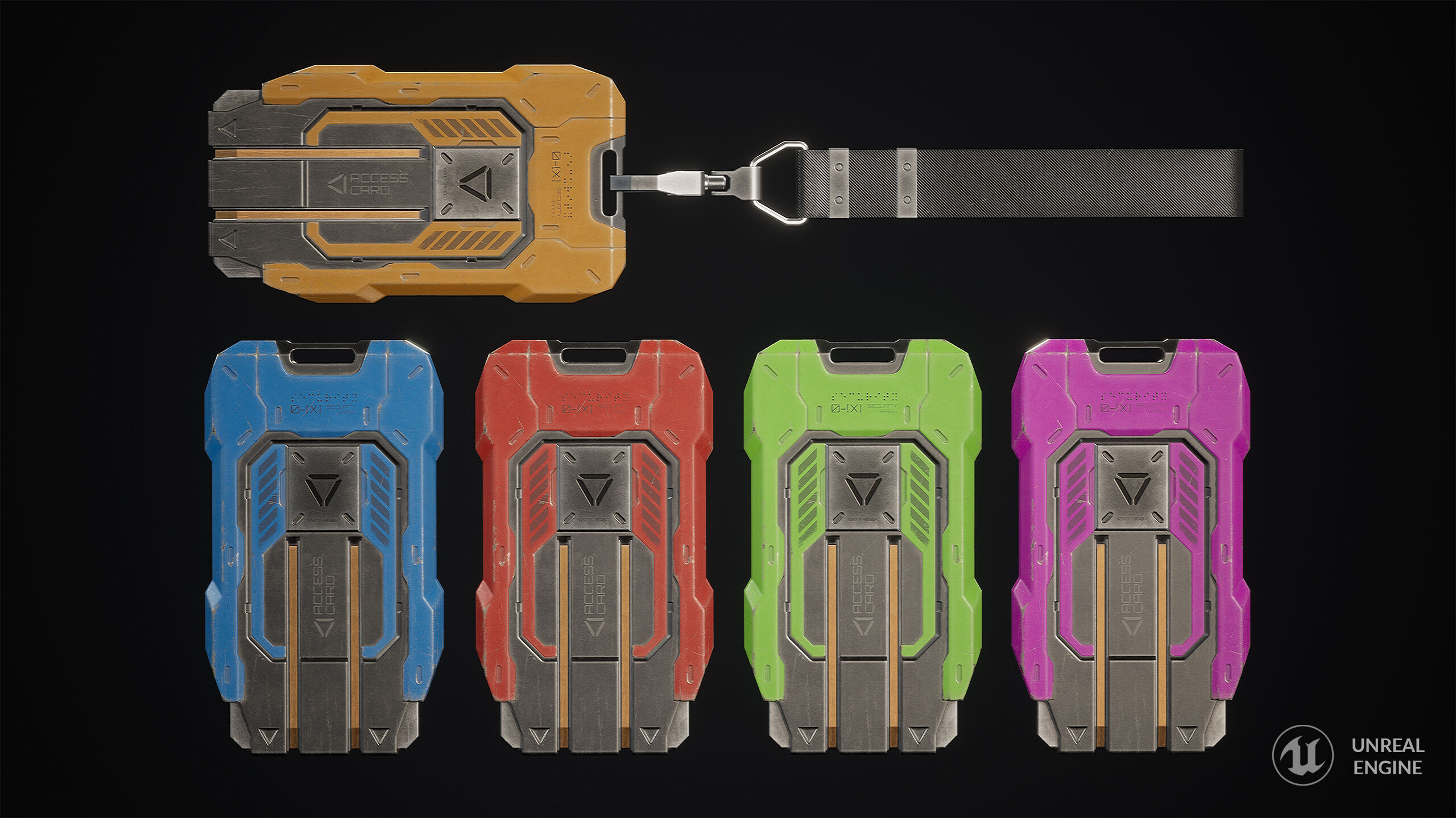 Sci-Fi Keycard 5 Color Options LODs Low-poly 3D model_6